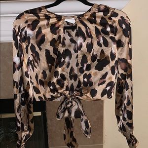 Satin front tie blouse